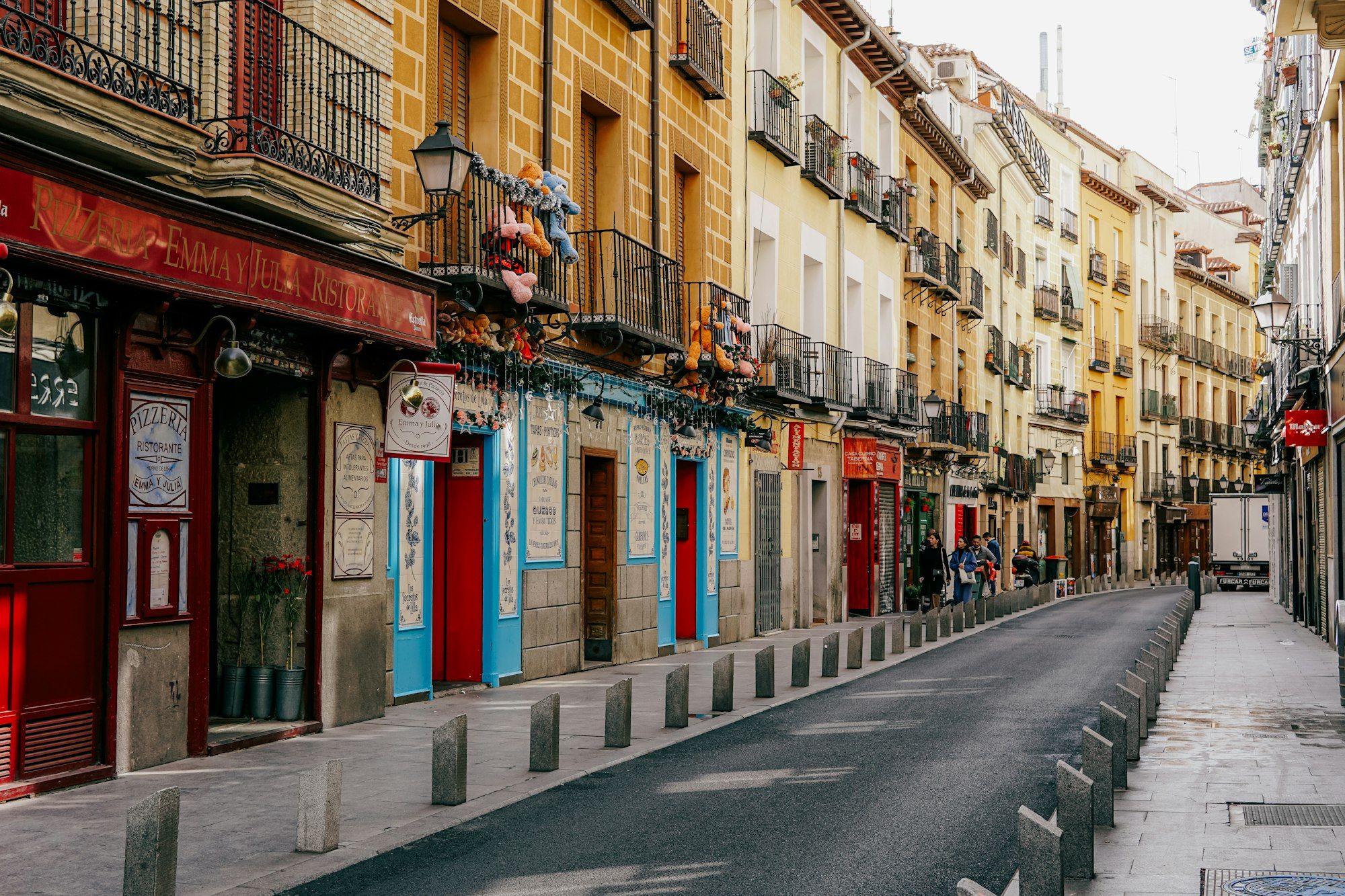 A street of classic apartment buildings in central Madrid