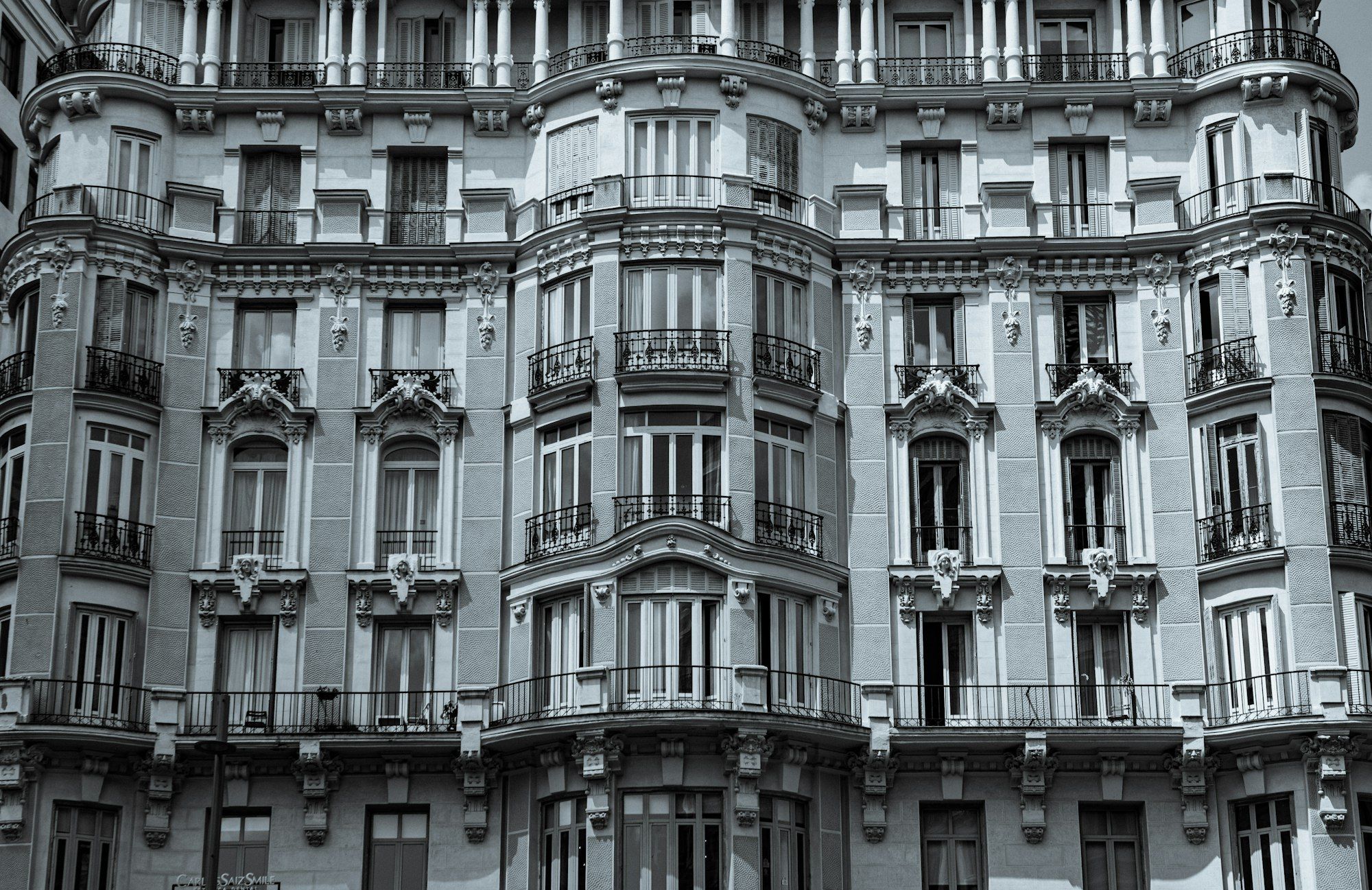 An ornate Madrid façade with balconies
