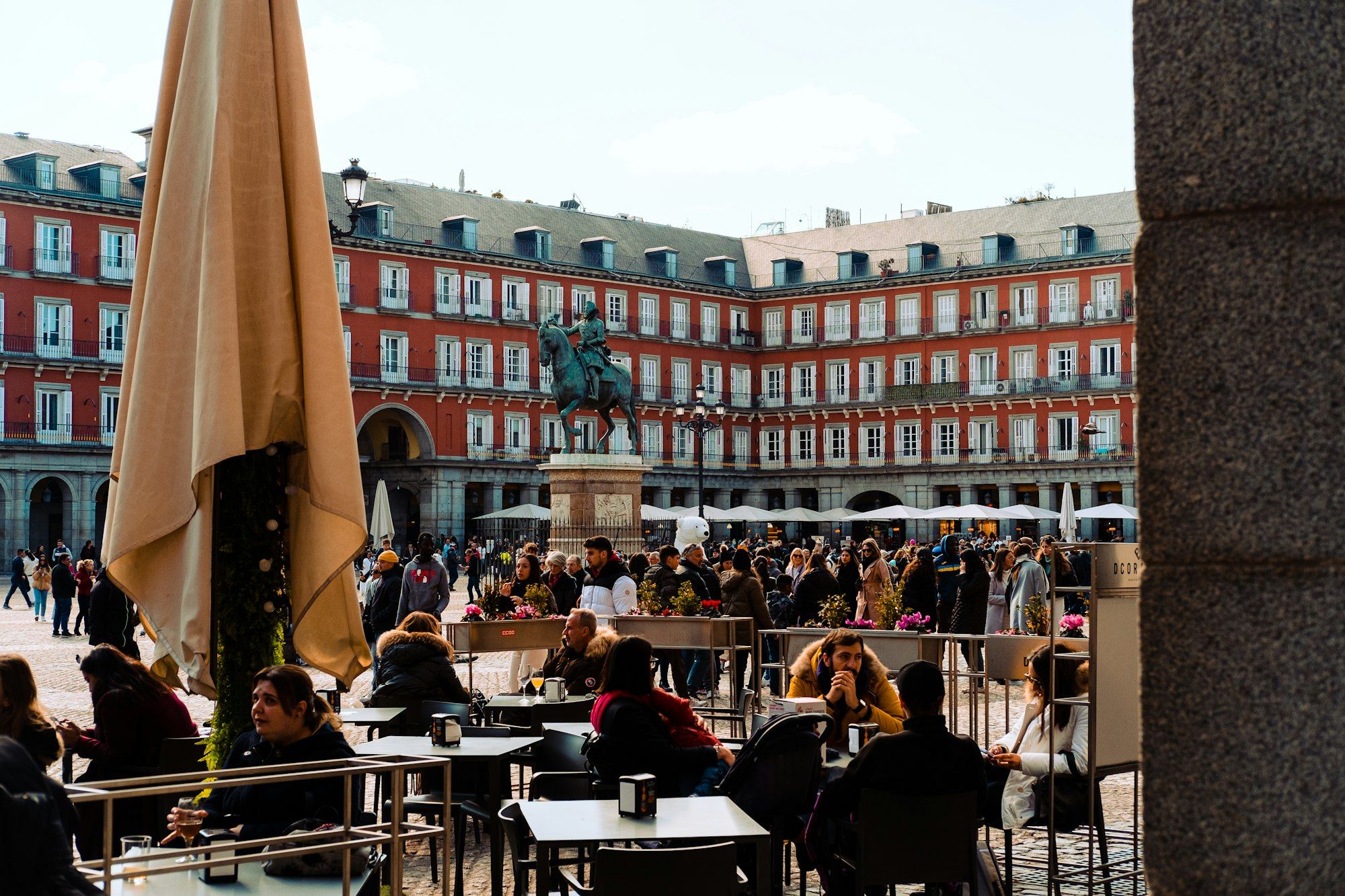 Café tables on the Plaza Mayor, Madrid
