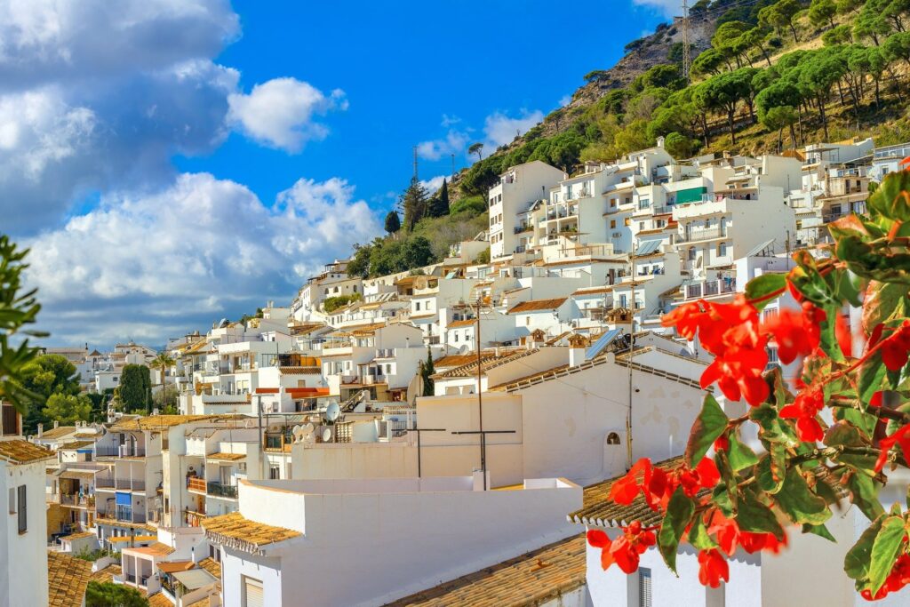 White houses of Mijas Pueblo on the hillside