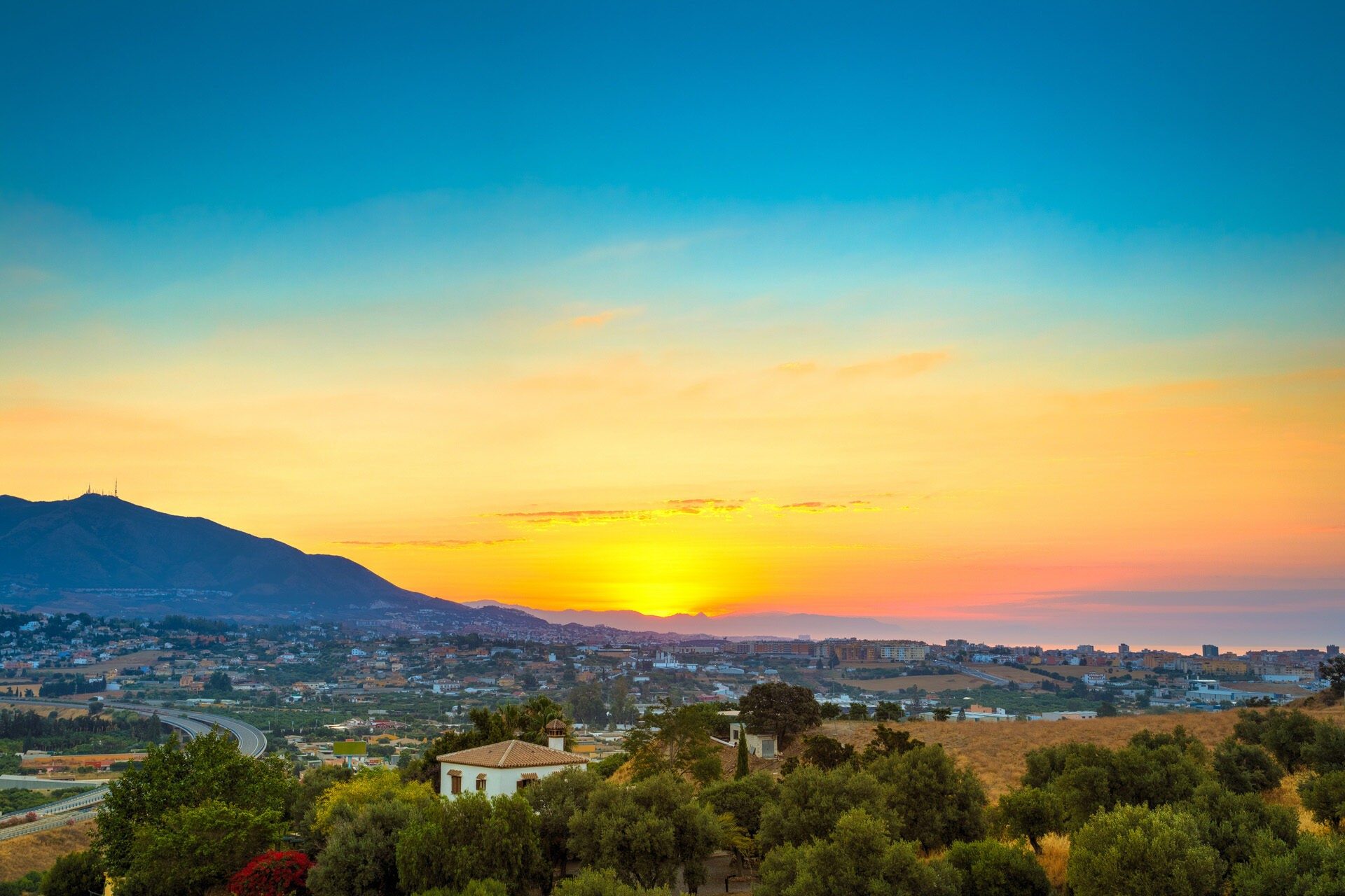 Sunset over the hills of Mijas