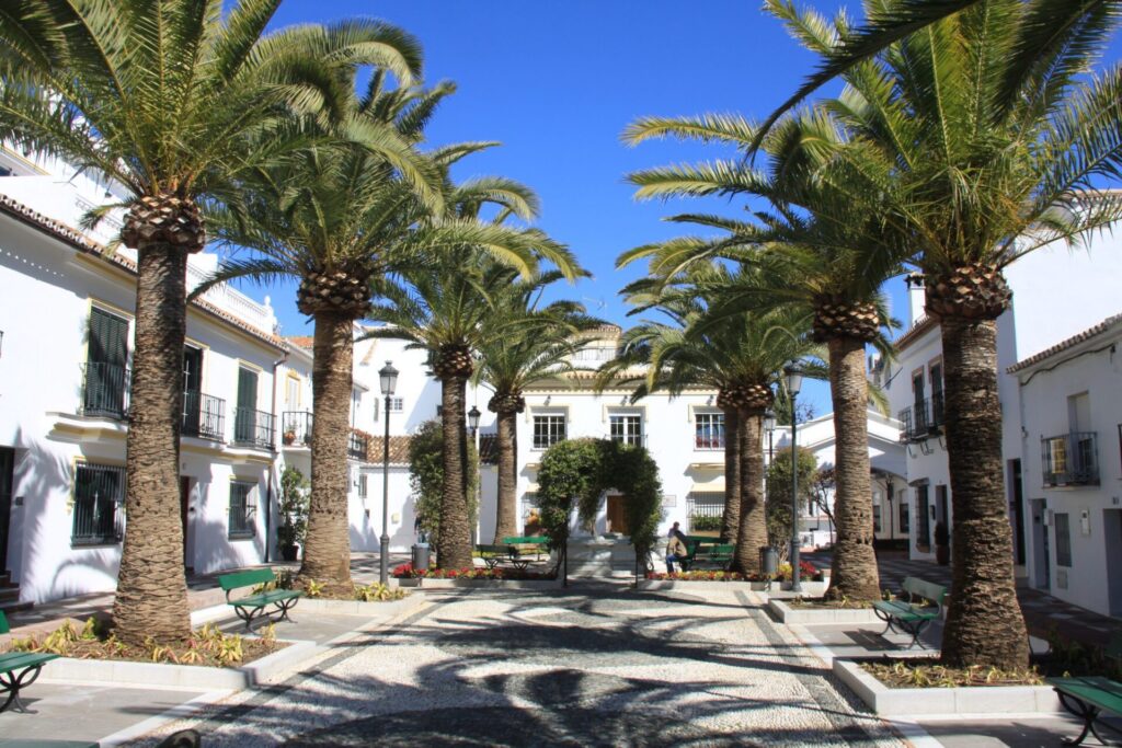 Palm trees in a square in Benalmádena Pueblo