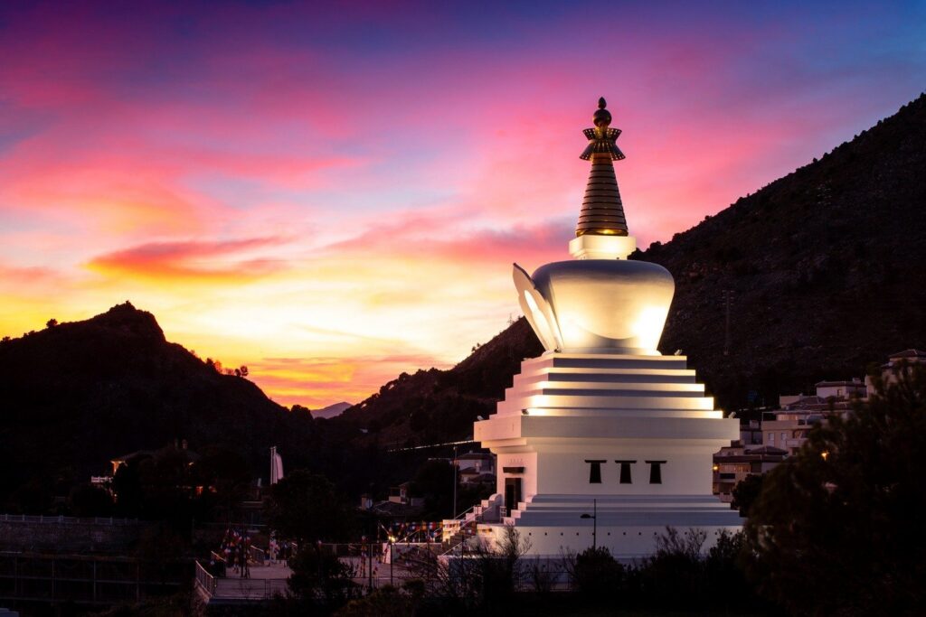 The Benalmádena stupa at sunset