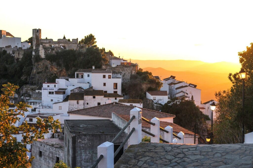 The rooftops of Casares at sunset